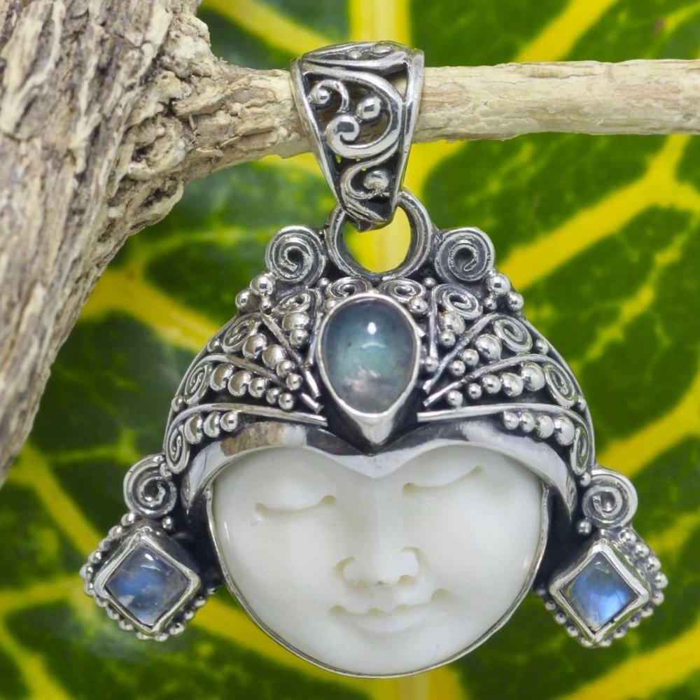 Handmade Silver Bali Goddess Moonstone Pendant